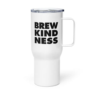 Elevated travel mug with "Brew Kindness" text design