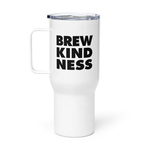Elevated travel mug with "Brew Kindness" text design